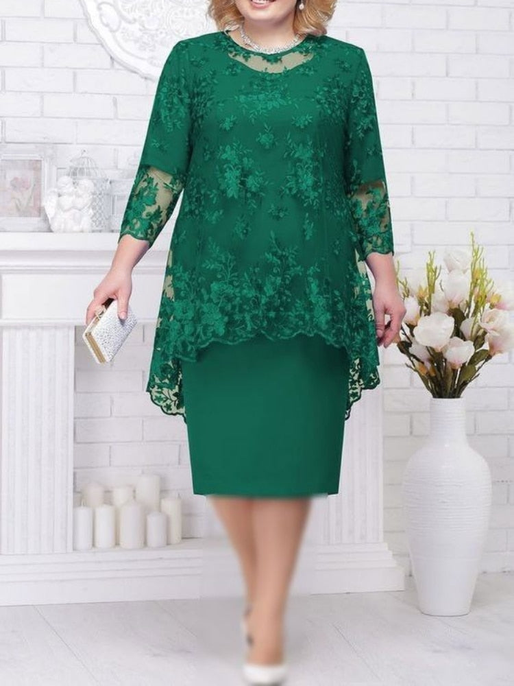 loveedsTM- Oversized Mother of The Bride Dresses Elegant Weddings Women Midi Dress Two Piece Evening Gown Robe Femme Embroidery Clothing