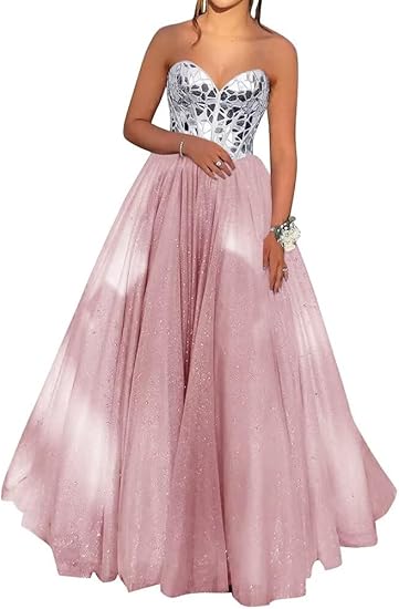 Blue/light pink/pink/black Shiny Sequins BlueTulle Sweetheart Formal Evening Dresses Long Prom Dresses gh2246