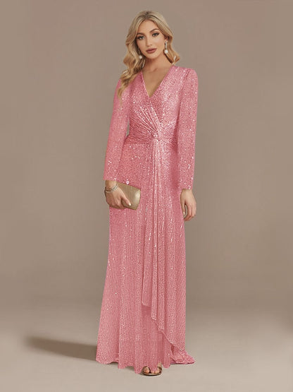 loveedsTM- Luxury Long Sleeve V-Neck Evening Dress Party Women Wedding Sequins For Female Guests Blue Prom Cocktail Dresses