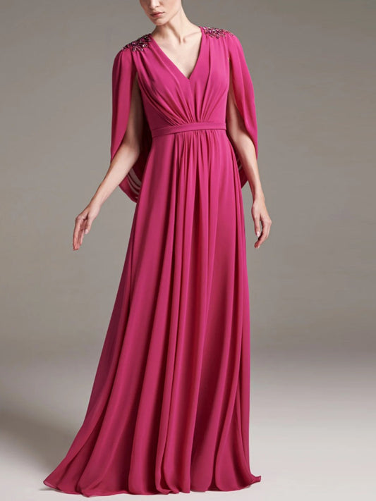 V-neck Solid Color Maxi Dress