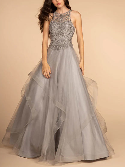 Round Neck Solid Color Sleeveless Sequin Maxi Dress