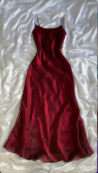 Red shiny elegant spaghetti straps long elegant tulle party dress prom dress evening dress gh3270
