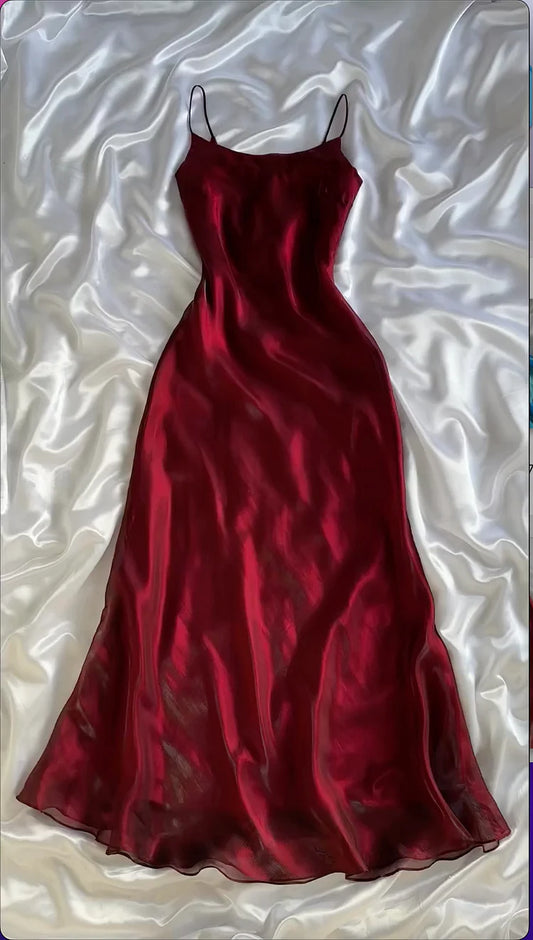 Red shiny elegant spaghetti straps long elegant tulle party dress prom dress evening dress gh3270