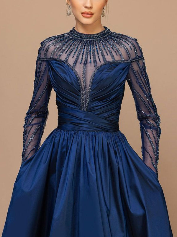 Round Neck Solid Color Long Sleeves Maxi Dress