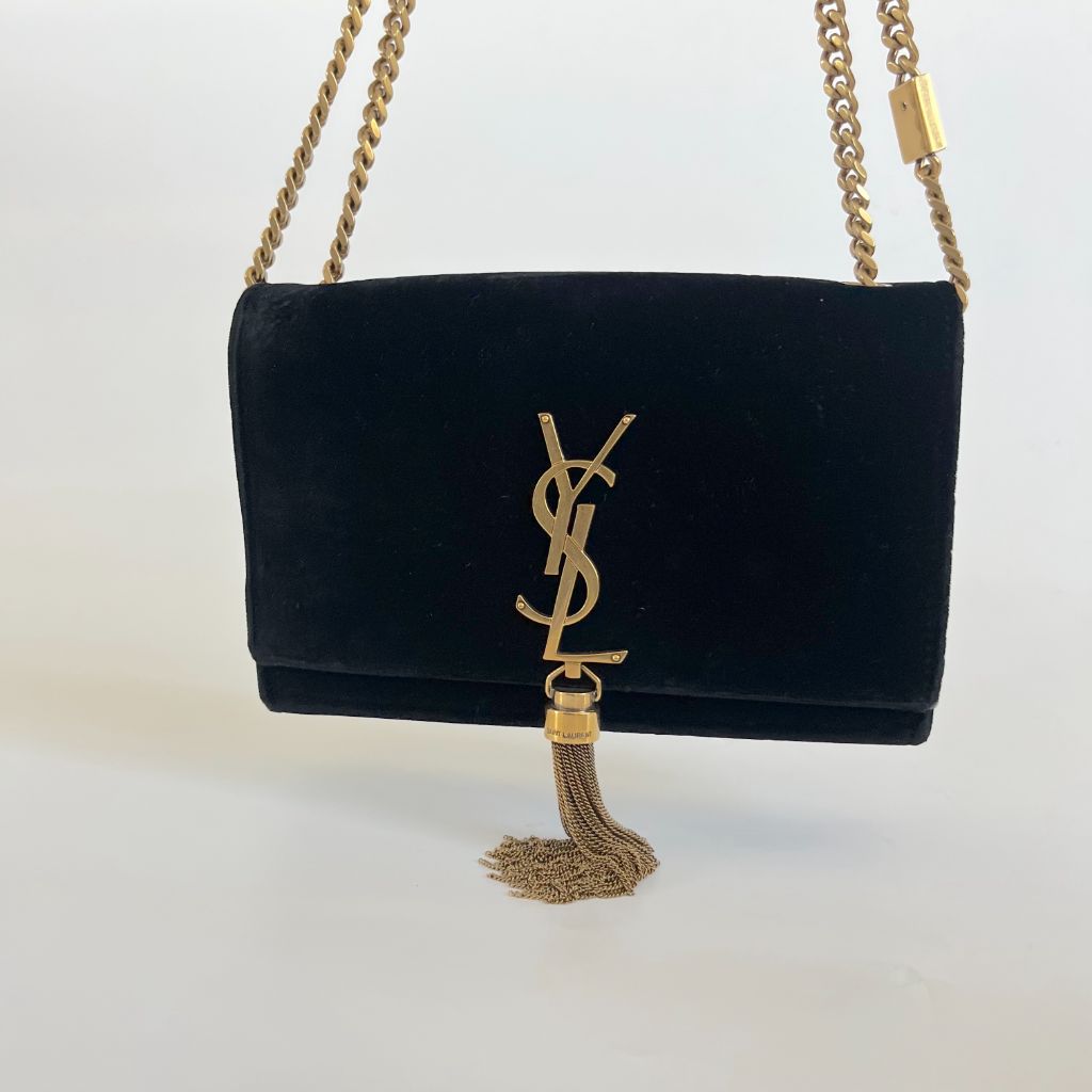 Saint Laurent Black   Velvet Kate Tassel Bag