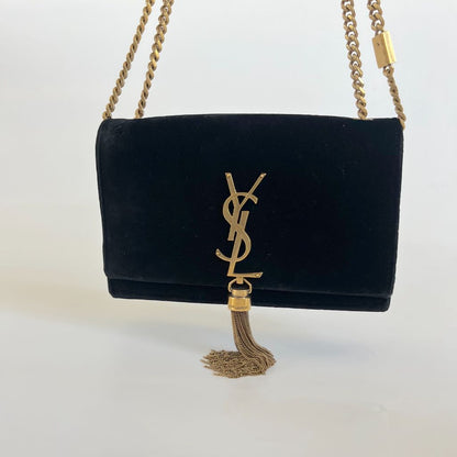 Saint Laurent Black   Velvet Kate Tassel Bag
