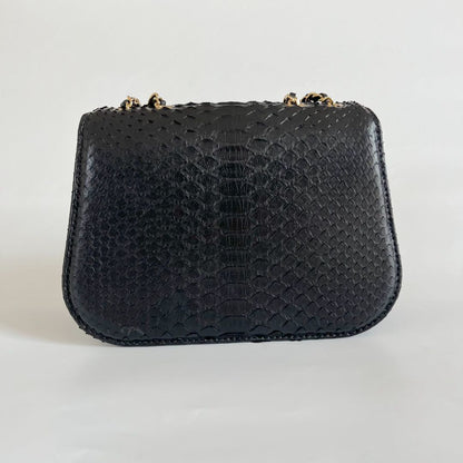 Chanel black braided chic flap bag in python