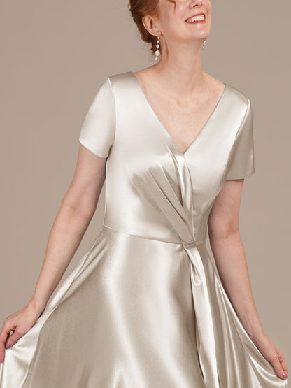 V-neck Solid Color Midi Dress