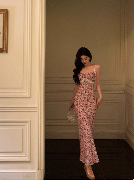 Classy Mermaid Spaghetti Straps Pink Floral Long 18th Birthday Dress Party Gown 21st Birthday Outfits Birthday Dress Ideas For Women DP1313