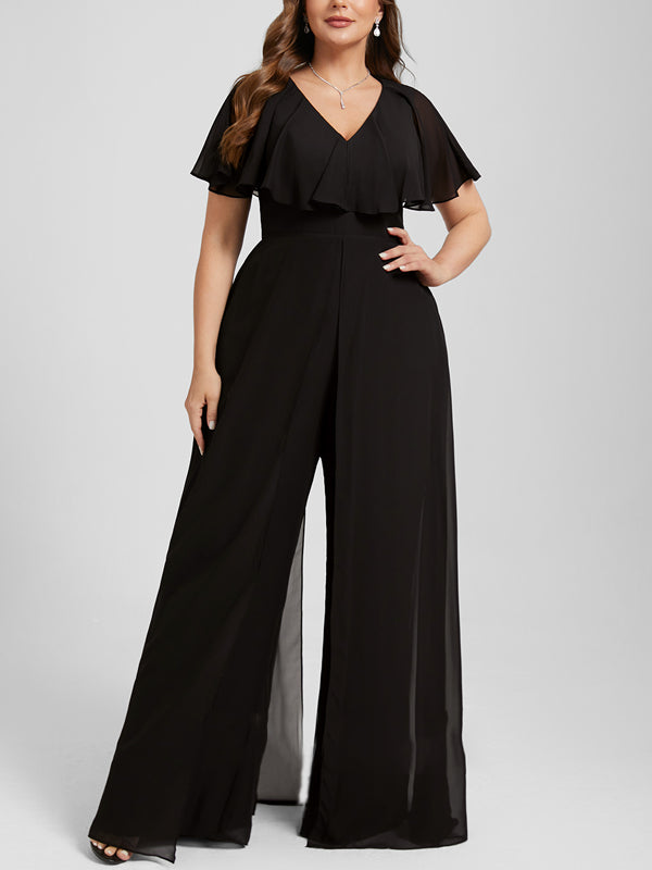 Jumpsuit/Pantsuit V-Neck Floor-Length Chiffon Evening Dress