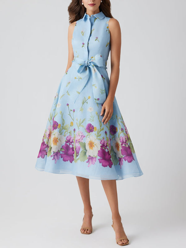 Silk And Linen Sleeveless Shirt Waist Dress