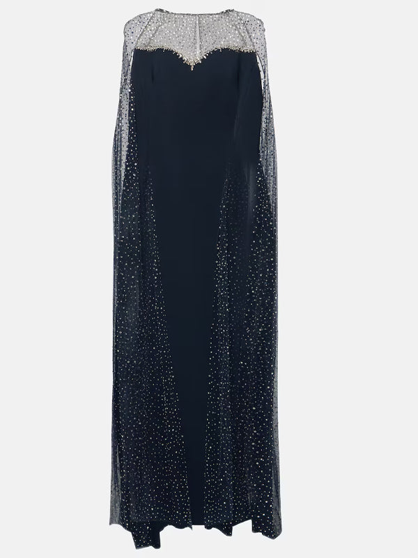 Round Neck Mesh Solid Color Maxi Dress