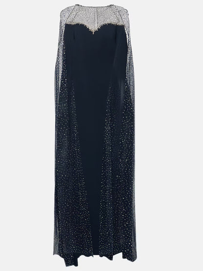 Round Neck Mesh Solid Color Maxi Dress