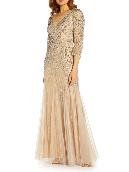 Mid-sleeve high-end lace elegant wedding ladies dress