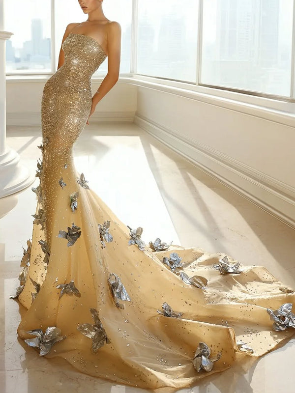 Strap Top Sequined Mesh Solid Color Maxi Dress