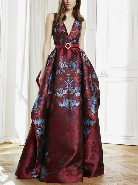 V-neck Sleeveless Printed Maxi Dress