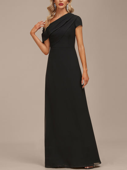 A-line Asymmetrical Floor-Length Chiffon Evening Dress With Pleated