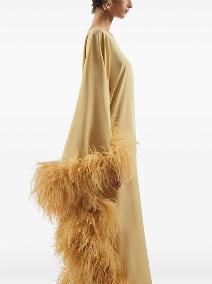 One Shoulder Solid Color Feather Maxi Dress