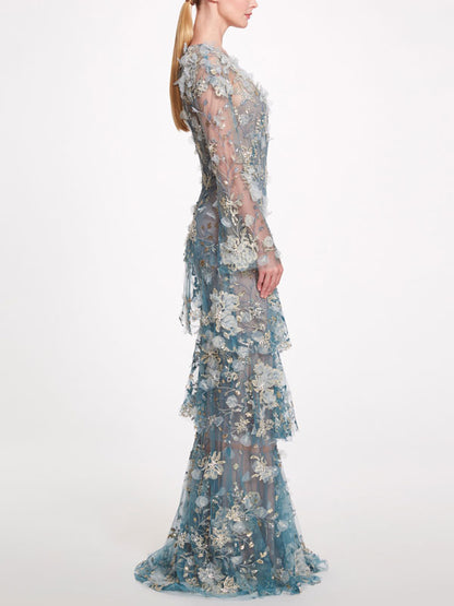 Floral Long Sleeve Gown