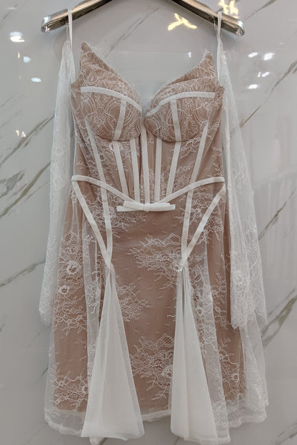 loveedsTM-White lace short dress-vx