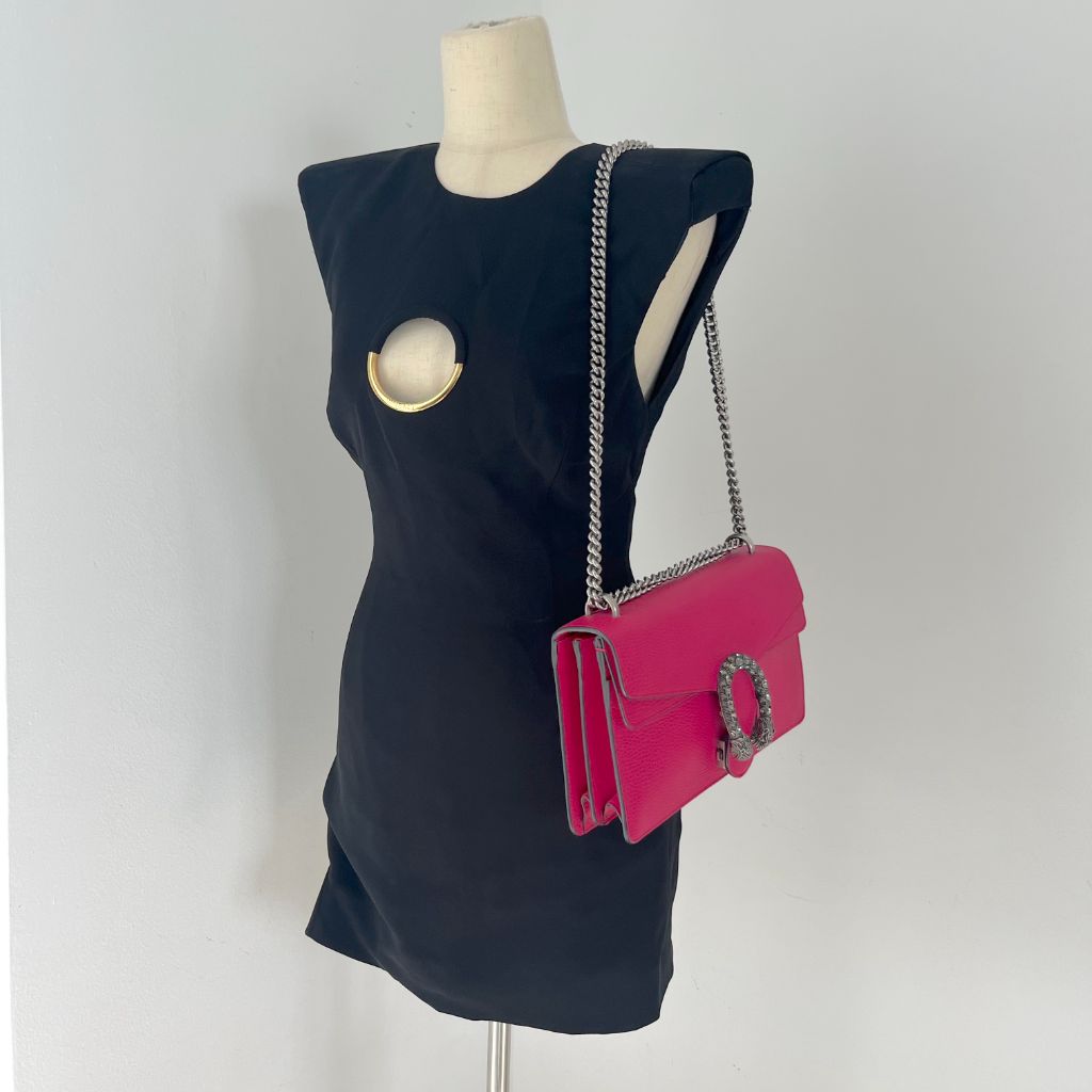 Gucci Fuchsia Leather Small Dionysus Crystals Shoulder Bag