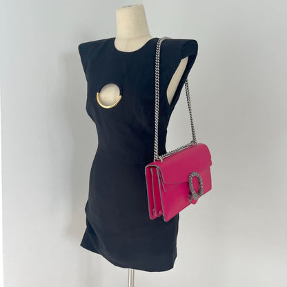 Gucci Fuchsia Leather Small Dionysus Crystals Shoulder Bag