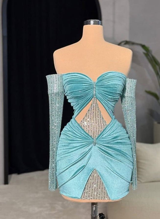 Blue Velvet Beaded Sexy Short Homecoming Dress Cocktail Party Dress gh4935