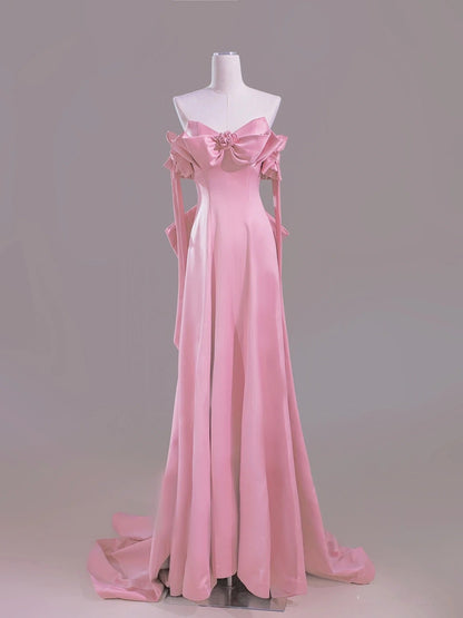 Sexy A Line Sweetheart Pink Satin Long Prom Dress Evening Dress Formal Dress SD1820