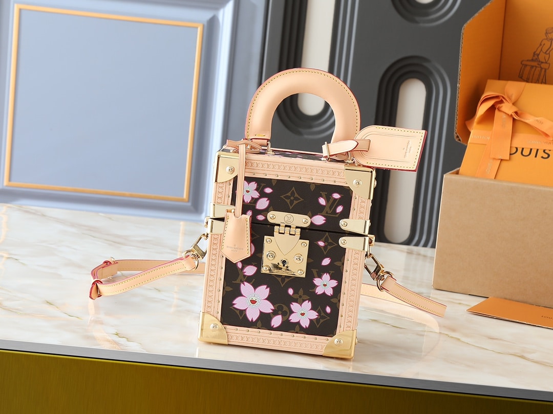 LOUIS VUITTON X TAKASHI MURAKAMI CAMERA BOX BAG SAKURA BROWN 17CM M14173