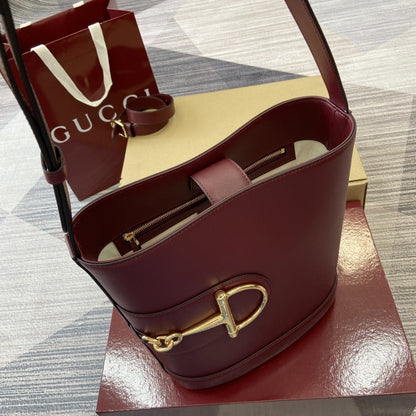 GUCCI 73 SMALL BUCKET BAG ROSSO ANCORA RED LEATHER 20CM 833665 AAEC2 6207