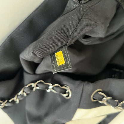 Chanel black and white ridged satin shoulder bag