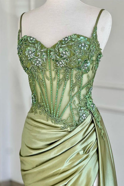 Sexy Silver Spaghetti Straps Mermaid Appliqued Prom Dress DP307