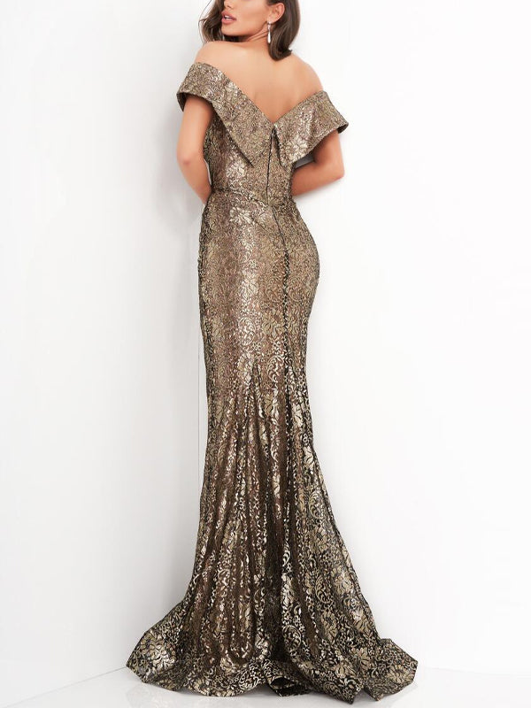 Off-the-shoulder Solid Color Maxi Dress