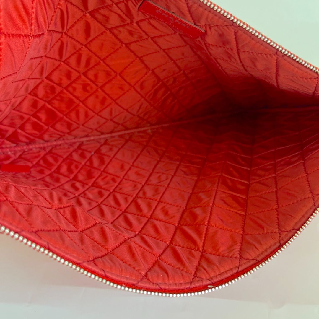 Chanel red python large zip pouch