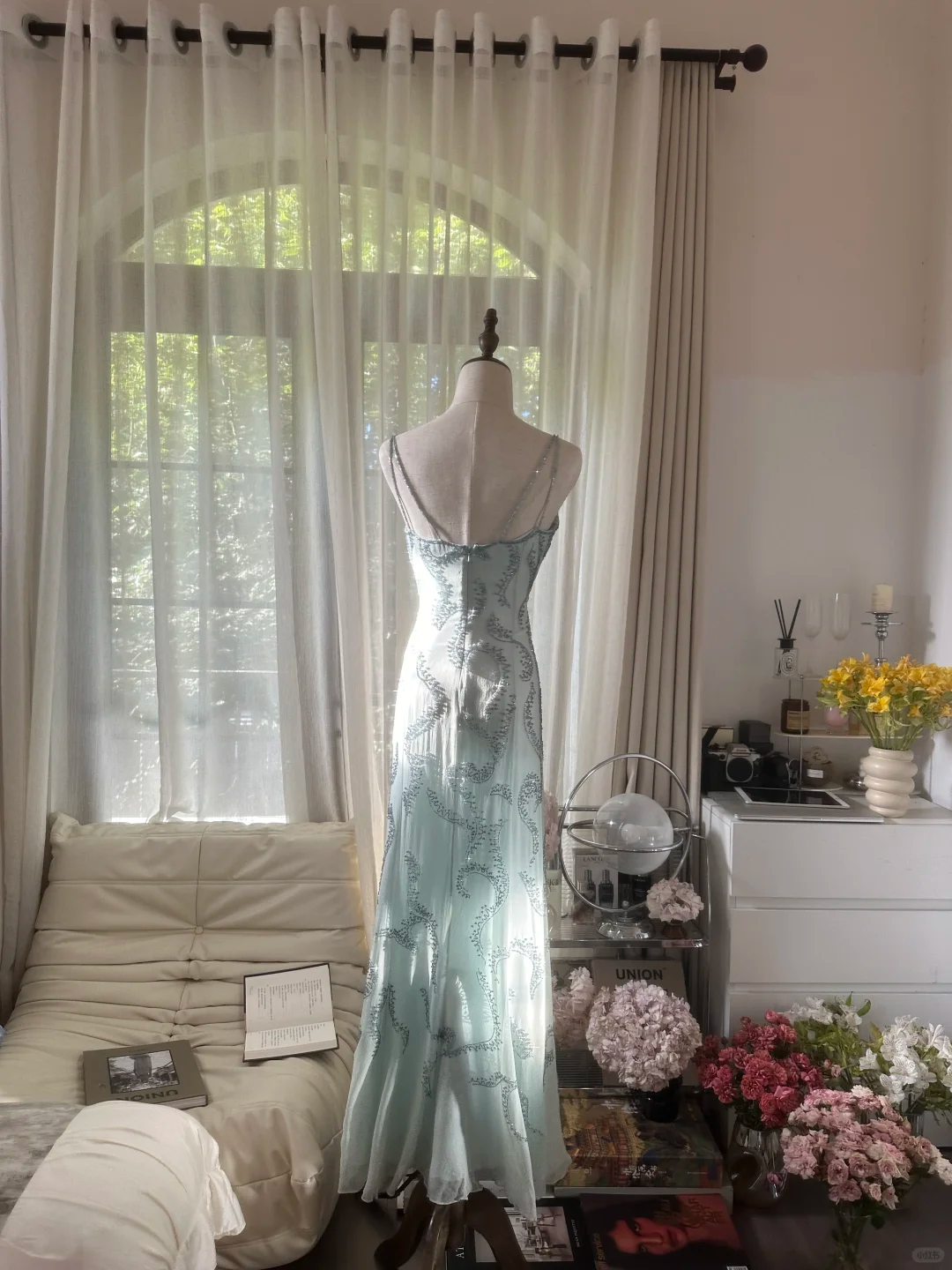 Light Blue Gorgeous Sparkling Fashion Elegant Exquisite Beaded Long Chiffon Fairy Ball Gown Evening Dress Birthday/Wedding Guest/Vacation Party Dress Prom Dress Valentine's Day Date Dress gh4036