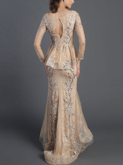 Elegant Slim Fit Hip Ruffles Gown