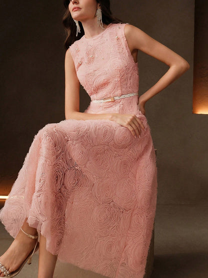 Women's 3D Flower Pearl Embellished Waist Dress