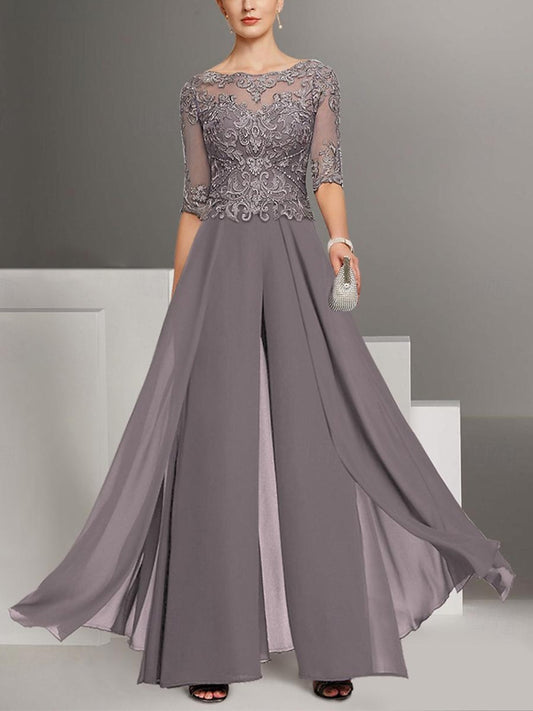 Round Neck Lace Solid Color Jumpsuit