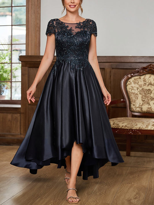 Round Neck Lace Solid Color Midi Dress