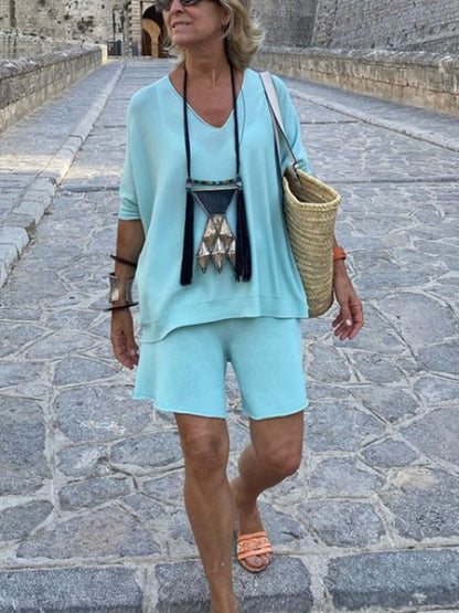 Short Sleeve Shorts Cotton Linen Women's Suit