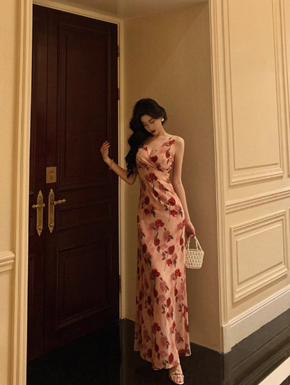 Sexy Sheath V Neckline Floral Pink 18th Birthday Dress Holiday Party Birthday Outfits For Women DP0155