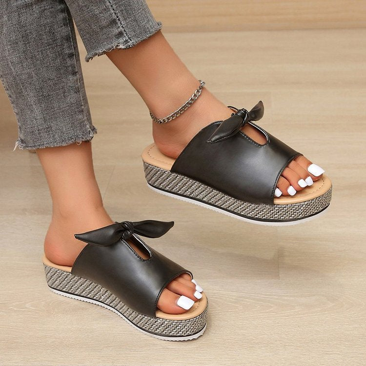 women's platform bow sandals slippers