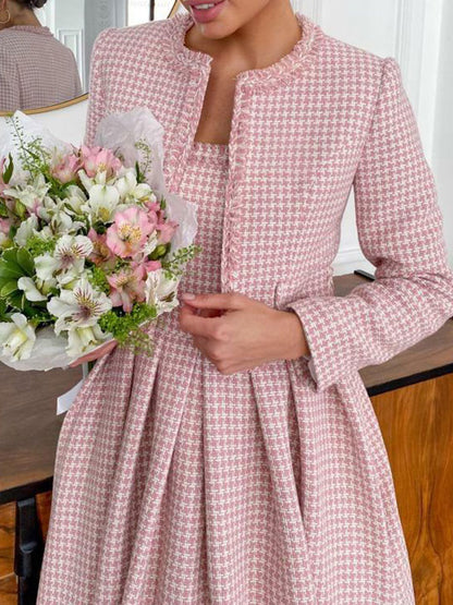 Casual Vintage Temperament Plaid Women's Dress Sets