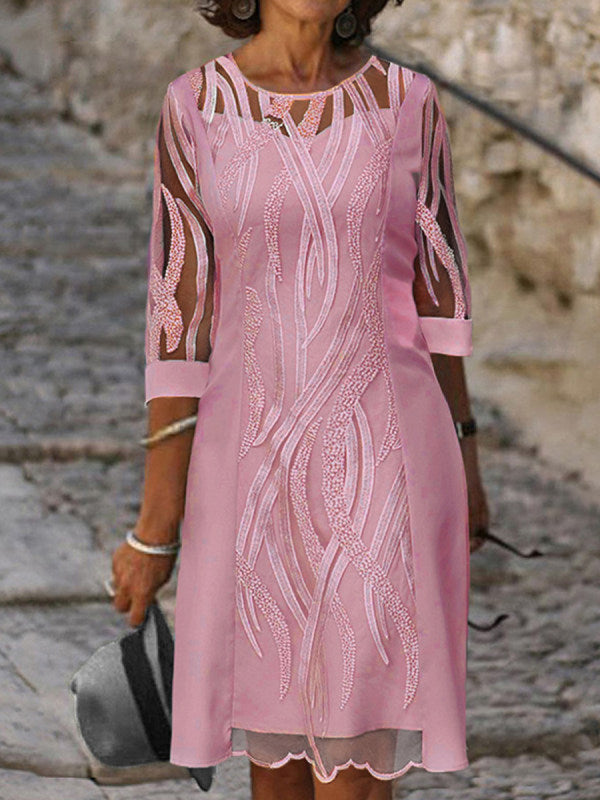 loveedsTM-Fashionable round neck lace sun protection dress