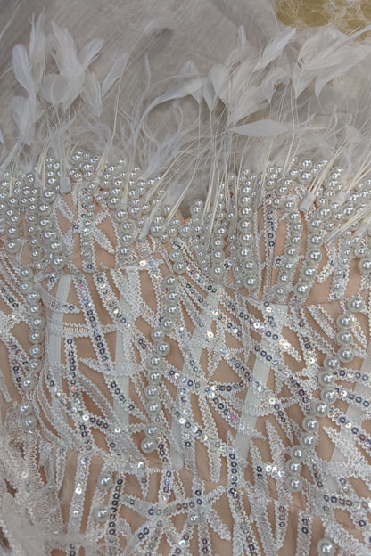 loveedsTM-White Super Heavy Ostrich Feather Dress-vx