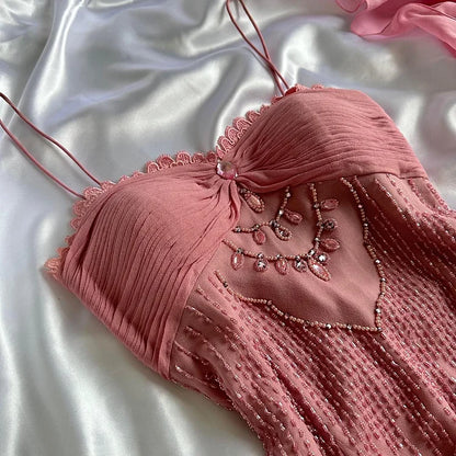 Pink Floral Elegant Exquisite Beading Long Chiffon Ball Gown Evening Dress Party Dress gh4234