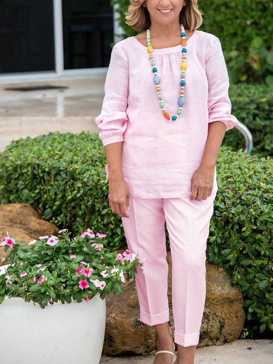 Pleated Cotton Linen Comfort Women's Suit