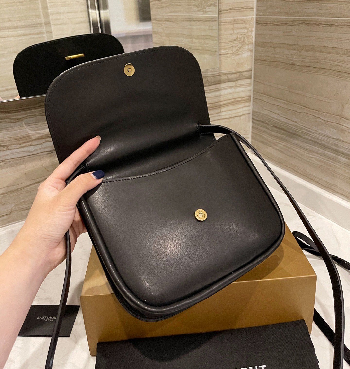 SAINT LAURENT  Smooth Calfskin Classic Monogram Small Kaia Satchel Black