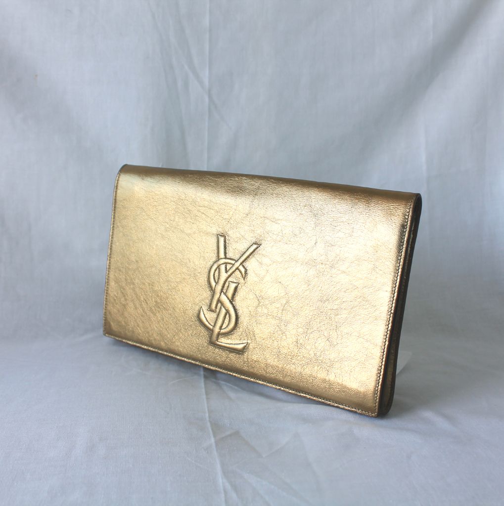 Saint Laurent Gold Patent Leather Belle De Jour Flap Clutch