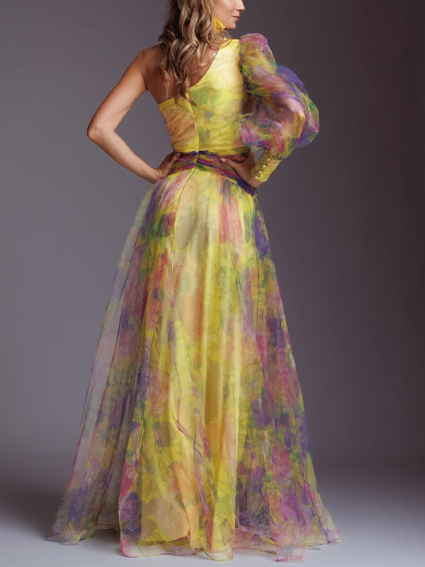 One Shoulder Print Maxi Dress